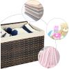 imageSONGMICS Storage Basket with Lid Woven Blanket Storage Bin with Handles Foldable Removable Liner Metal Frame for Bedroom Laundry Room 92 Gallons 35 L Natural URST040YE01Brown