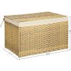 imageSONGMICS Storage Basket with Lid Woven Blanket Storage Bin with Handles Foldable Removable Liner Metal Frame for Bedroom Laundry Room 92 Gallons 35 L Natural URST040YE01Natural