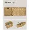 imageSONGMICS Storage Basket with Lid Woven Blanket Storage Bin with Handles Foldable Removable Liner Metal Frame for Bedroom Laundry Room 92 Gallons 35 L Natural URST040YE01Natural