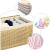 imageSONGMICS Storage Basket with Lid Woven Blanket Storage Bin with Handles Foldable Removable Liner Metal Frame for Bedroom Laundry Room 92 Gallons 35 L Natural URST040YE01Natural
