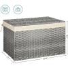imageSONGMICS Storage Basket with Lid Woven Blanket Storage Bin with Handles Foldable Removable Liner Metal Frame for Bedroom Laundry Room 92 Gallons 35 L Natural URST040YE01Gray