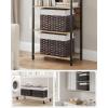 imageSONGMICS Storage Basket with Lid Woven Blanket Storage Bin with Handles Foldable Removable Liner Metal Frame for Bedroom Laundry Room 92 Gallons 35 L Natural URST040YE01Brown