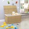 imageSONGMICS Storage Basket with Lid Woven Blanket Storage Bin with Handles Foldable Removable Liner Metal Frame for Bedroom Laundry Room 92 Gallons 35 L Natural URST040YE01Natural
