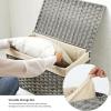 imageSONGMICS Storage Basket with Lid Woven Blanket Storage Bin with Handles Foldable Removable Liner Metal Frame for Bedroom Laundry Room 92 Gallons 35 L Natural URST040YE01Gray