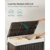 imageSONGMICS Storage Basket with Lid Woven Blanket Storage Bin with Handles Foldable Removable Liner Metal Frame for Bedroom Laundry Room 92 Gallons 35 L Natural URST040YE01Brown