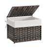 imageSONGMICS Storage Basket with Lid Woven Blanket Storage Bin with Handles Foldable Removable Liner Metal Frame for Bedroom Laundry Room 92 Gallons 35 L Natural URST040YE01Brown