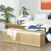 imageSONGMICS Storage Basket with Lid Woven Blanket Storage Bin with Handles Foldable Removable Liner Metal Frame for Bedroom Laundry Room 92 Gallons 35 L Natural URST040YE01Natural
