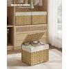 imageSONGMICS Storage Basket with Lid Woven Blanket Storage Bin with Handles Foldable Removable Liner Metal Frame for Bedroom Laundry Room 92 Gallons 35 L Natural URST040YE01Natural