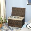 imageSONGMICS Storage Basket with Lid Woven Blanket Storage Bin with Handles Foldable Removable Liner Metal Frame for Bedroom Laundry Room 92 Gallons 35 L Natural URST040YE01Brown