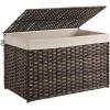 imageSONGMICS Storage Basket with Lid Woven Blanket Storage Bin with Handles Foldable Removable Liner Metal Frame for Bedroom Laundry Room 92 Gallons 35 L Natural URST040YE01Brown