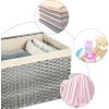 imageSONGMICS Storage Basket with Lid Woven Blanket Storage Bin with Handles Foldable Removable Liner Metal Frame for Bedroom Laundry Room 92 Gallons 35 L Natural URST040YE01Gray