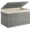 imageSONGMICS Storage Basket with Lid Woven Blanket Storage Bin with Handles Foldable Removable Liner Metal Frame for Bedroom Laundry Room 92 Gallons 35 L Natural URST040YE01Gray