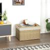 imageSONGMICS Storage Basket with Lid Woven Blanket Storage Bin with Handles Foldable Removable Liner Metal Frame for Bedroom Laundry Room 92 Gallons 35 L Natural URST040YE01Natural