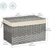 imageSONGMICS Storage Basket with Lid Woven Blanket Storage Bin with Handles Foldable Removable Liner Metal Frame for Bedroom Laundry Room 92 Gallons 35 L Natural URST040YE01Gray