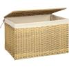 imageSONGMICS Storage Basket with Lid Woven Blanket Storage Bin with Handles Foldable Removable Liner Metal Frame for Bedroom Laundry Room 92 Gallons 35 L Natural URST040YE01Natural