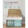 imageSONGMICS Storage Basket with Lid Woven Blanket Storage Bin with Handles Foldable Removable Liner Metal Frame for Bedroom Laundry Room 92 Gallons 35 L Natural URST040YE01Natural
