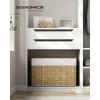 imageSONGMICS Storage Basket with Lid Woven Blanket Storage Bin with Handles Foldable Removable Liner Metal Frame for Bedroom Laundry Room 92 Gallons 35 L Natural URST040YE01Natural
