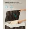 imageSONGMICS Storage Basket with Lid Woven Blanket Storage Bin with Handles Foldable Removable Liner Metal Frame for Bedroom Laundry Room 92 Gallons 35 L Natural URST040YE01Brown
