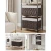 imageSONGMICS Storage Basket with Lid Woven Blanket Storage Bin with Handles Foldable Removable Liner Metal Frame for Bedroom Laundry Room 92 Gallons 35 L Natural URST040YE01Brown