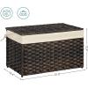 imageSONGMICS Storage Basket with Lid Woven Blanket Storage Bin with Handles Foldable Removable Liner Metal Frame for Bedroom Laundry Room 92 Gallons 35 L Natural URST040YE01Brown