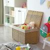 imageSONGMICS Storage Basket with Lid Woven Blanket Storage Bin with Handles Foldable Removable Liner Metal Frame for Bedroom Laundry Room 92 Gallons 35 L Natural URST040YE01Natural