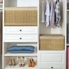 imageSONGMICS Storage Basket with Lid Woven Blanket Storage Bin with Handles Foldable Removable Liner Metal Frame for Bedroom Laundry Room 92 Gallons 35 L Natural URST040YE01Natural