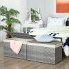 imageSONGMICS Storage Basket with Lid Woven Blanket Storage Bin with Handles Foldable Removable Liner Metal Frame for Bedroom Laundry Room 92 Gallons 35 L Natural URST040YE01Gray