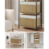 imageSONGMICS Storage Basket with Lid Woven Blanket Storage Bin with Handles Foldable Removable Liner Metal Frame for Bedroom Laundry Room 92 Gallons 35 L Natural URST040YE01Natural