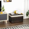 imageSONGMICS Storage Basket with Lid Woven Blanket Storage Bin with Handles Foldable Removable Liner Metal Frame for Bedroom Laundry Room 92 Gallons 35 L Natural URST040YE01Brown