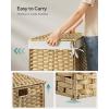 imageSONGMICS Storage Basket with Lid Woven Blanket Storage Bin with Handles Foldable Removable Liner Metal Frame for Bedroom Laundry Room 92 Gallons 35 L Natural URST040YE01Natural