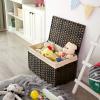 imageSONGMICS Storage Basket with Lid Woven Blanket Storage Bin with Handles Foldable Removable Liner Metal Frame for Bedroom Laundry Room 92 Gallons 35 L Natural URST040YE01Brown