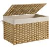 imageSONGMICS Storage Basket with Lid Woven Blanket Storage Bin with Handles Foldable Removable Liner Metal Frame for Bedroom Laundry Room 92 Gallons 35 L Natural URST040YE01Natural