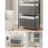 imageSONGMICS Storage Basket with Lid Woven Blanket Storage Bin with Handles Foldable Removable Liner Metal Frame for Bedroom Laundry Room 92 Gallons 35 L Natural URST040YE01Gray