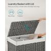 imageSONGMICS Storage Basket with Lid Woven Blanket Storage Bin with Handles Foldable Removable Liner Metal Frame for Bedroom Laundry Room 92 Gallons 35 L Natural URST040YE01Gray