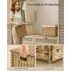 imageSONGMICS Storage Basket with Lid Woven Blanket Storage Bin with Handles Foldable Removable Liner Metal Frame for Bedroom Laundry Room 92 Gallons 35 L Natural URST040YE01Natural