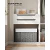 imageSONGMICS Storage Basket with Lid Woven Blanket Storage Bin with Handles Foldable Removable Liner Metal Frame for Bedroom Laundry Room 92 Gallons 35 L Natural URST040YE01Gray