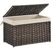 imageSONGMICS Storage Basket with Lid Woven Blanket Storage Bin with Handles Foldable Removable Liner Metal Frame for Bedroom Laundry Room 92 Gallons 35 L Natural URST040YE01Brown