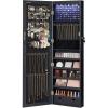 imageSONGMICS 6 LEDs Mirror Jewelry Cabinet 472Inch Tall Lockable Wall or Door Mounted Jewelry Armoire Organizer with Mirror 2 Drawers 39 x 146 x 472 Inches Jelly Pink UJJC093SA02SBlack