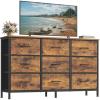 imageSONGMICS BELLAH Collection  Dresser for Bedroom TV Stand for TVs Up to 55 Inches Chest of Drawers for Living Room Closet Steel 9 Drawers Industrial Rustic Brown and Ink Black ULGS033KD02SRustic Brown  Ink Black