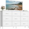 imageSONGMICS BELLAH Collection  Dresser for Bedroom TV Stand for TVs Up to 55 Inches Chest of Drawers for Living Room Closet Steel 9 Drawers Industrial Rustic Brown and Ink Black ULGS033KD02SCloud White