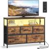 imageSONGMICS BELLAH Collection  Dresser for Bedroom with AppControlled LED Lights and Charging Station Chest of Drawers TV Stand 7 Drawers Shelf Modern Cloud White ULGS733WH05SRustic Brown  Ink Black