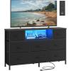 imageSONGMICS BELLAH Collection  Dresser for Bedroom with Outlets and LED Lights TV Stand for TVs Up to 55 Inches Chest of Drawers 8 Drawers Steel Industrial Modern Ink Black ULGS433BH02SInk Black