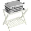 imageSONGMICS Solid Wood Luggage Racks Set of 2 No Assembly Required Foldable Suitcase Stand Luggage Holder with Storage Shelf for Guest Room Hotel Bedroom Coffee Brown URLR021K01Cream White