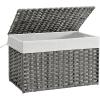 imageSONGMICS Storage Basket with Lid Woven Blanket Storage Bin with Handles Foldable Removable Liner Metal Frame for Bedroom Laundry Room 92 Gallons 35 L Natural URST040YE01Gray