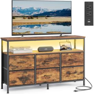 imageSONGMICS BELLAH Collection  Dresser for Bedroom Chest of Drawers TV Stand for TVs Up to 55 Inches Living Room Closet 6 Drawers and 1 Shelf Modern Ink Black ULGS833BH02SRustic Brown  Ink Black