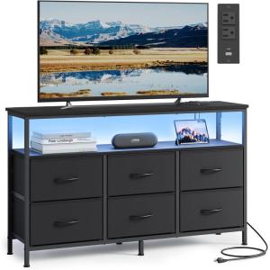 imageSONGMICS BELLAH Collection  Dresser for Bedroom Chest of Drawers TV Stand for TVs Up to 55 Inches Living Room Closet 6 Drawers and 1 Shelf Modern Ink Black ULGS833BH02SInk Black