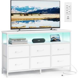 imageSONGMICS BELLAH Collection  Dresser for Bedroom Chest of Drawers TV Stand for TVs Up to 55 Inches Living Room Closet 6 Drawers and 1 Shelf Modern Ink Black ULGS833BH02SCloud White