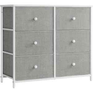 imageSONGMICS BELLAH Collection  Dresser for Bedroom TV Stand for TVs Up to 55 Inches Chest of Drawers for Living Room Closet Steel 9 Drawers Industrial Rustic Brown and Ink Black ULGS033KD02SDove Gray  Cream White