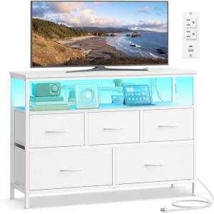 imageSONGMICS BELLAH Collection  Dresser for Bedroom with AppControlled LED Lights and Charging Station Chest of Drawers TV Stand 7 Drawers Shelf Modern Cloud White ULGS733WH05SCloud White