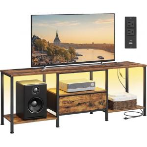 imageSONGMICS BELLAH Collection  TV Stand for TVs Up to 55 Inches Media Console Table and Entertainment Center Unit for Living Room with Shelves and Drawer Steel Modern Ink Black ULGS031B101SRustic Brown